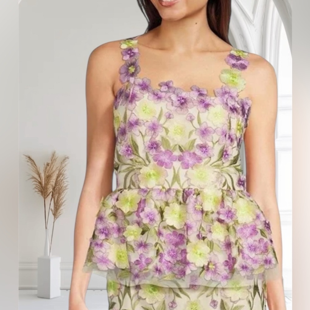 Muse by Marchesa Floral Embroidered Peplum Top Sz 8 Feminine